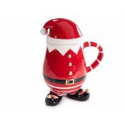 Tazza Babbo Natale ceramica decori oro e coperchio 500 ml