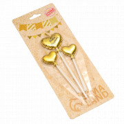 Candeline per torta, 3 pezzi. Palloncino. Cuore, oro, paraffina.