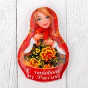 Магнит в форме матрешки "С любовью из России" хохлома