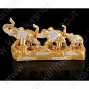 Сувенир "Семейство слонов на бревне" золото 12х23х5,5 см.