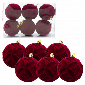 Decorazioni per l'albero di Natale Bjorn, palline di Capodanno, d=8 cm, set da 6 pezzi, geometriche, rosse