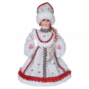 Figura della fanciulla di neve in bianco, rosso e argento, con scomparto per dolci e regali, 35 cm Figura della fanciulla di neve in bianco, rosso e argento, con scomparto per dolci e regali, 35 cm
