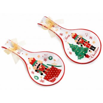 Poggiamestolo natalizio in ceramica con fiocco 12 x 24 cm