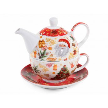 Set tazza e teiera in porcellana con stampe natalizie 16 x 10,5 x 13,5cm