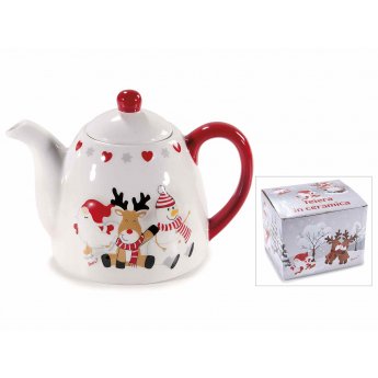 Teiera natalizia in ceramica con dettagli in rilievo 800 ml