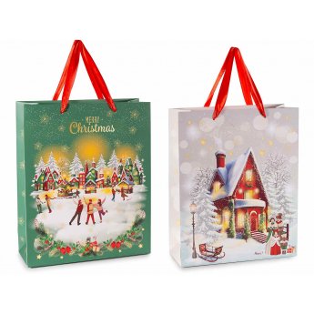 Sacchetto/busta grande in carta con decori natalizi 26 x 10 x 32cm Sacchetto/busta grande in carta con decori natalizi 26 x 10 x 32cm