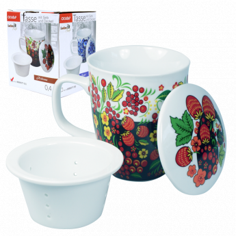 Tazza con coperchio e infusore "Khohloma" 0,4L Tazza con coperchio e infusore "Khohloma" 0,4L