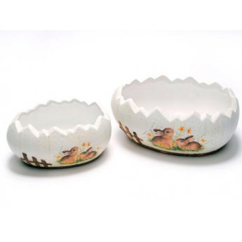 Set 2 vasi a uovo in ceramica decorata con conigli Set 2 vasi a uovo in ceramica decorata con conigli
