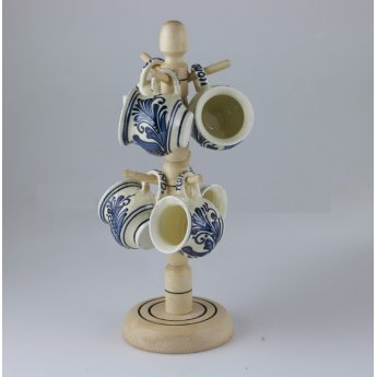 Set di 6 botti in ceramica supporto in legno 28 cm Set di 6 botti in ceramica supporto in legno 28 cm