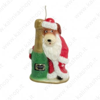 Candela "Cane Babbo Natale con spumante" simbolo dell'anno 2018 H=11 cm