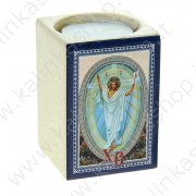 Пасхальный подсвечник со свечой "Христос воскресе!"  керамика 5,5 × 5,5 × 7,5 см.
