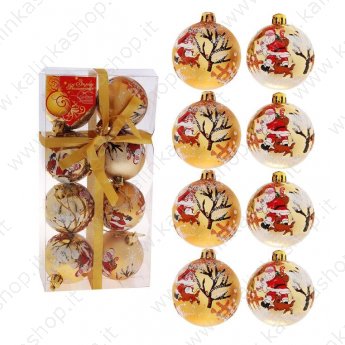 Set palline di Natale "Babbo Natale" plastica, 8 pz, D 6 cm, oro